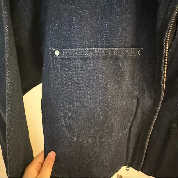 Uniqlo Women Navy Boyfriend Denim Jacket with Black Corduroy Collar Like New - Picture 4 of 7